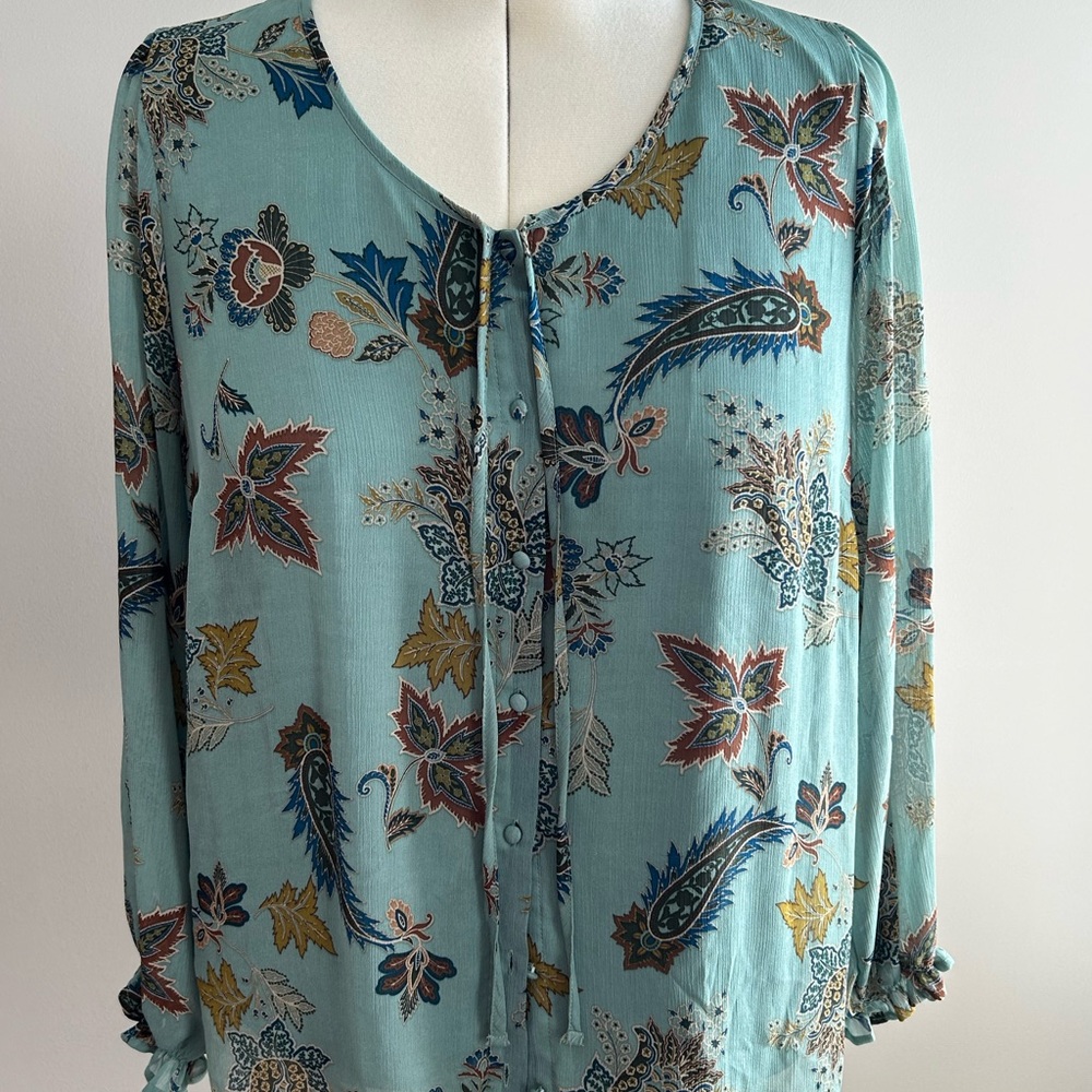 CJ Banks Green Floral Blouse